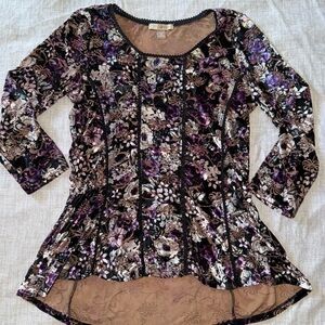 Roz & Ali Purple Floral Velvet Blouse